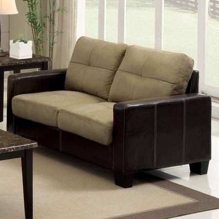 LAVERNE LOVE SEAT IN TAN & ESPRESSO